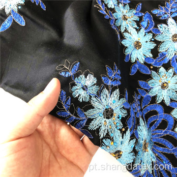 Shaoxing Rayon Satin Com Embroidey Em Preto